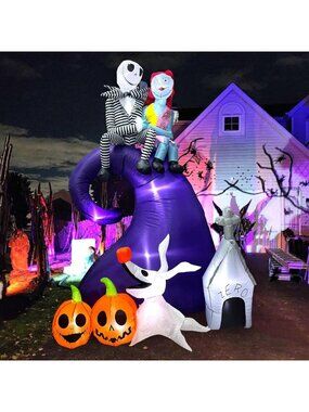 6FT Halloween Inflatable Yard Decor - Spooky Skeletons, Ghost, Pumpkin & Dog